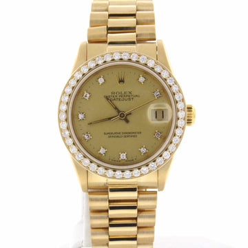 Rolex President Midsize 18K Yellow Gold Diamond Dial 31MM Automatic Diamond Bezel Watch 68278