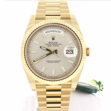 Rolex President Day-Date 40 18K Yellow Gold Silver Motif Dial Automatic Mens Watch 228238