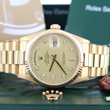 Rolex President Day-Date Original Diamond Baguette Dial 18K Yellow Gold 36MM Automatic Mens Watch