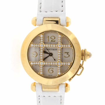 Cartier Pasha 18K Yellow Gold Diamond Grid 32MM Automatic Ladies Watch WJ11951G