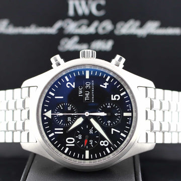 IWC Pilots Chronograph 42MM Automatic Day Date Stainless Steel Mens Watch IW371704