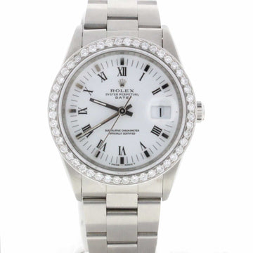 Rolex Oyster Perpetual Date 34MM Stainless Steel with Diamond Bezel Watch 15200