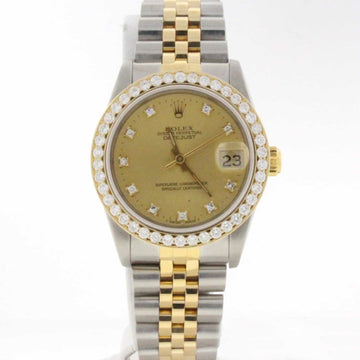 Rolex Datejust Midsize Original Diamond Dial 2-Tone 18K Yellow Gold/Stainless Steel Ladies Watch w/Diamond Bezel 68273