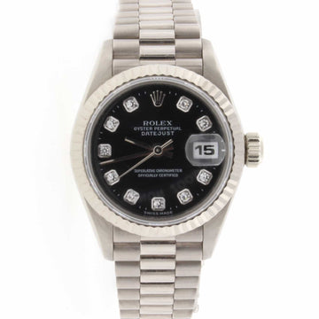 Rolex President Datejust Ladies Original Diamond Black Dial White Gold 26MM Automatic Watch 69179