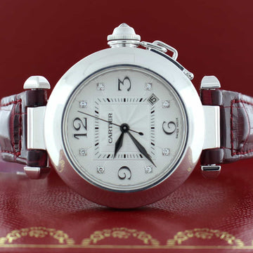 Cartier Pasha 18K White Gold Diamond Dial 32MM Automatic Ladies Watch WJ1111M9