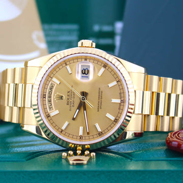 Rolex President Day-Date 18K Yellow Gold 36MM Automatic Mens Watch 118238