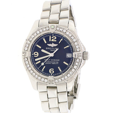 Breitling Colt Oceane SQ Stainless Steel 34MM Black Concentric Dial Ladies Watch A77350 w/Diamond Bezel