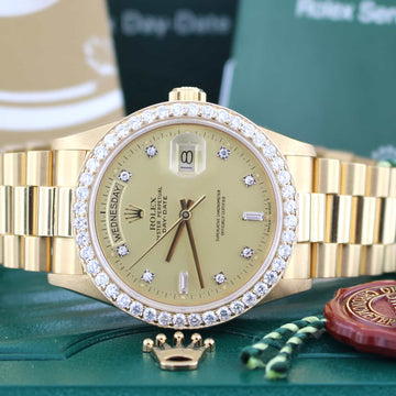 Rolex President Day-Date Original Diamond Dial Gold 36MM Watch w/Diamond Bezel 18038