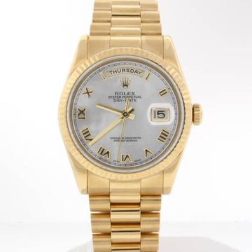 Rolex President Day-Date 18K Yellow Gold MOP Roman Dial 36mm Automatic Mens Watch 118238