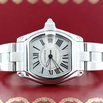 Cartier Roadster Large Silver Dial Automatic Steel Watch W62025V3 Box Papers