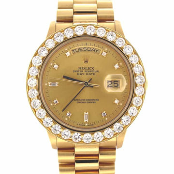Rolex President Day-Date Original Champagne Diamond Dial 36MM Mens Watch with Custom 6CT Diamond Bezel