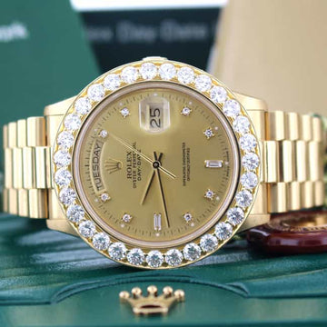 Rolex President Day-Date Original Champagne Diamond Dial 36MM Mens Watch with Custom 6CT Diamond Bezel