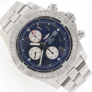 Breitling Super Avenger Chronograph Black Dial 48MM Automatic Stainless Steel Mens Watch with Custom Diamond Bezel A13370