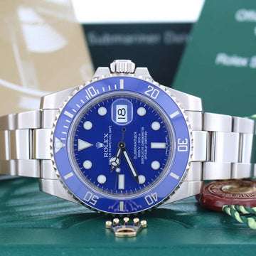 Rolex Submariner Date 18K White Gold Ceramic Bezel Blue Dial 40MM Automatic Mens Watch 'Random Serial' 116619