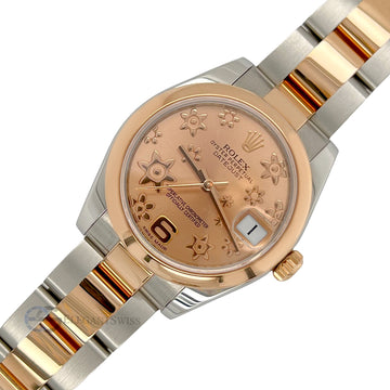 Rolex Datejust Midsize 31mm Pink Flowers Arabic Dial Rose Gold Steel Watch 178241 Box Papers