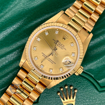 Rolex President Datejust Ladies 31mm 68278 Champagne Diamond Dial Yellow Gold Watch Box Papers