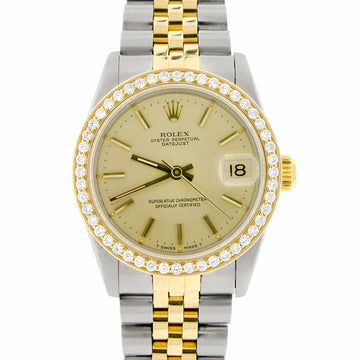 Rolex Datejust 2-Tone 18K Gold/SS Original Champagne Dial Midsize 31mm Womens Watch with Diamond Bezel
