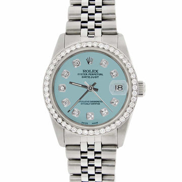 Rolex Datejust Midsize 31MM Automatic Stainless Steel Women's Watch w/Ice Blue Dial & Diamond Bezel