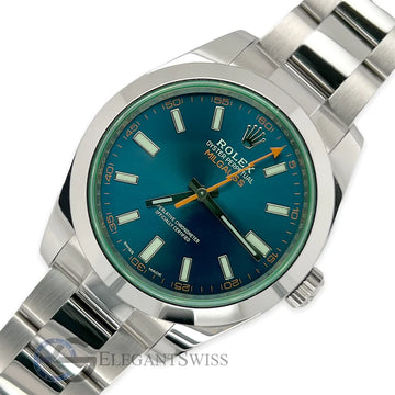 Unworn Rolex Milgauss 40MM 116400GV Green Crystal Blue Dial Steel Watch 2021 Box Papers