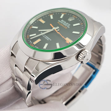 Rolex Milgauss 40MM 116400GV Green Crystal Black Stick Dial Steel Watch