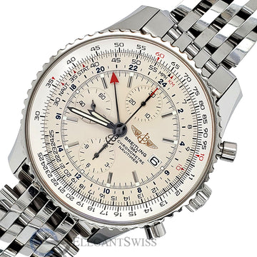 Breitling Navitimer World GMT Chronograph 46MM Silver Dial Steel Mens Watch A24322