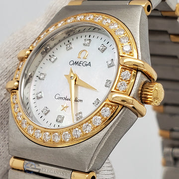 Omega Constellation Mini 23mm 2-Tone Factory Diamond Bezel Watch 1367.75.00
