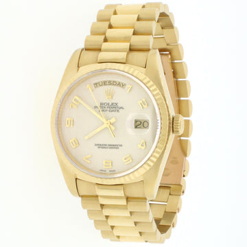 Rolex President Day-Date 18K Yellow Gold 36MM Ivory Jubilee Arabic Dial Watch Box Papers