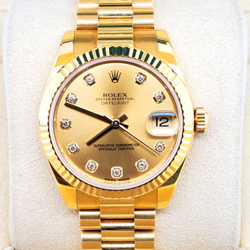Rolex President Datejust Midsize 31mm Factory Diamond Dial Yellow Gold Watch 178278