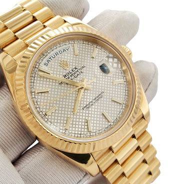 Rolex Day-Date 40 President 228238 Silver Motif Yellow Gold Watch Box Papers