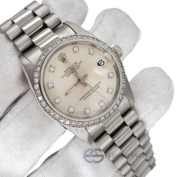 Rolex President Datejust 31MM Factory Diamond Dial 18k White Gold Watch 68279
