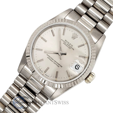 Rolex President Datejust Midsize 31mm White Gold Silver Dial Ladies Watch 68279