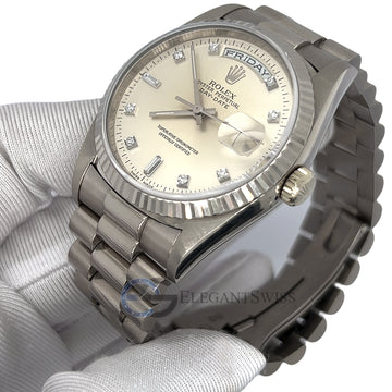 Rolex President Day-Date 18239 36MM Silver Diamond Dial White Gold Watch 1996