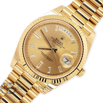 Rolex Day-Date 40 President Yellow Gold Factory Champagne Baguette Diamond Dial Men's Watch 228238 Box Papers