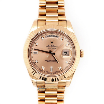 Rolex President Day-Date II 41mm Factory Rose Pink Diamond Dial Watch Box Papers 218235