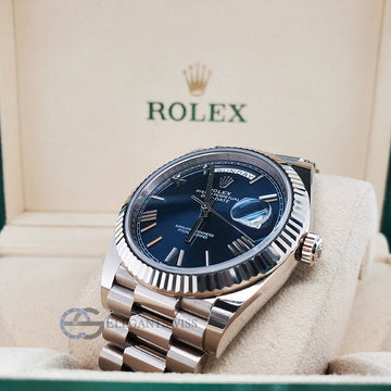 Rolex Day-Date 40 President White Gold Blue Roman Dial 228239 Watch Box Papers 2019