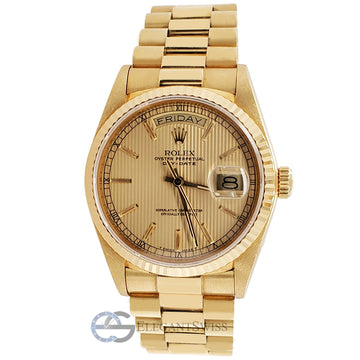 Rolex President Day-Date 36mm Champagne Tapestry Dial Yellow Gold Watch 18038