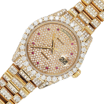 Rolex President Day-Date 18038 Full Pave Diamond Dial/Bezel/Case/Bracelet 36mm Yellow Gold Watch
