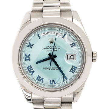 Rolex President Day-Date II 41mm Ice Blue Roman Dial Platinum Watch 218206 Box Papers