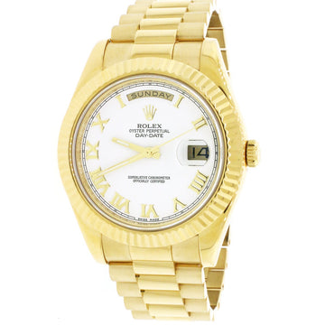 Rolex President Day-Date II White Roman Dial 18K Yellow Gold 41mm Mens Watch 218238