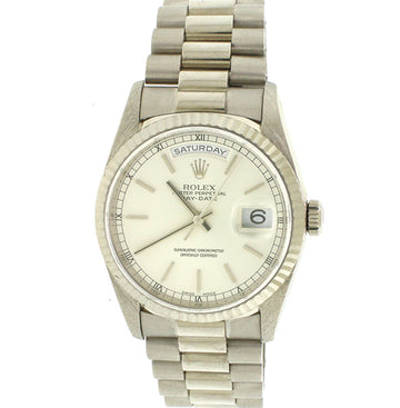 Rolex President Day-Date 18K White Gold 36MM Double-Quickset Automatic Mens Watch 18239
