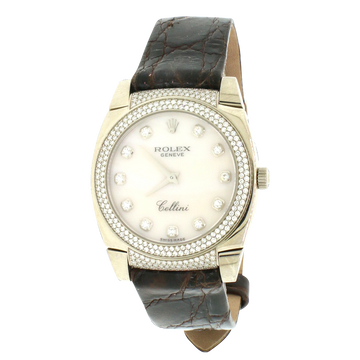 Rolex Cellini Cestello 18K White Gold Factory MOP Diamond Dial/Bezel Watch 6321