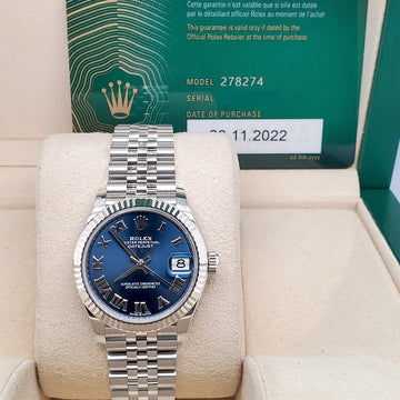 Unworn Rolex Datejust 31mm 278274 Blue Roman Dial Stainless Steel Jubilee Watch 2022 Box Papers