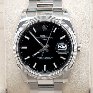 Rolex Date 34mm Black Dial Oyster Bracelet Steel Watch Box Papers 115210