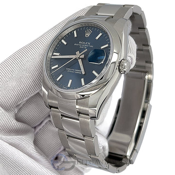 Rolex Date 34mm Blue Dial Oyster Bracelet Steel Watch 2021 Box Papers 115200