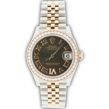 Rolex Datejust 31MM 2-Tone 18K Everose Gold/ Steel Chocolate Roman Dial Ladies Watch Box Papers