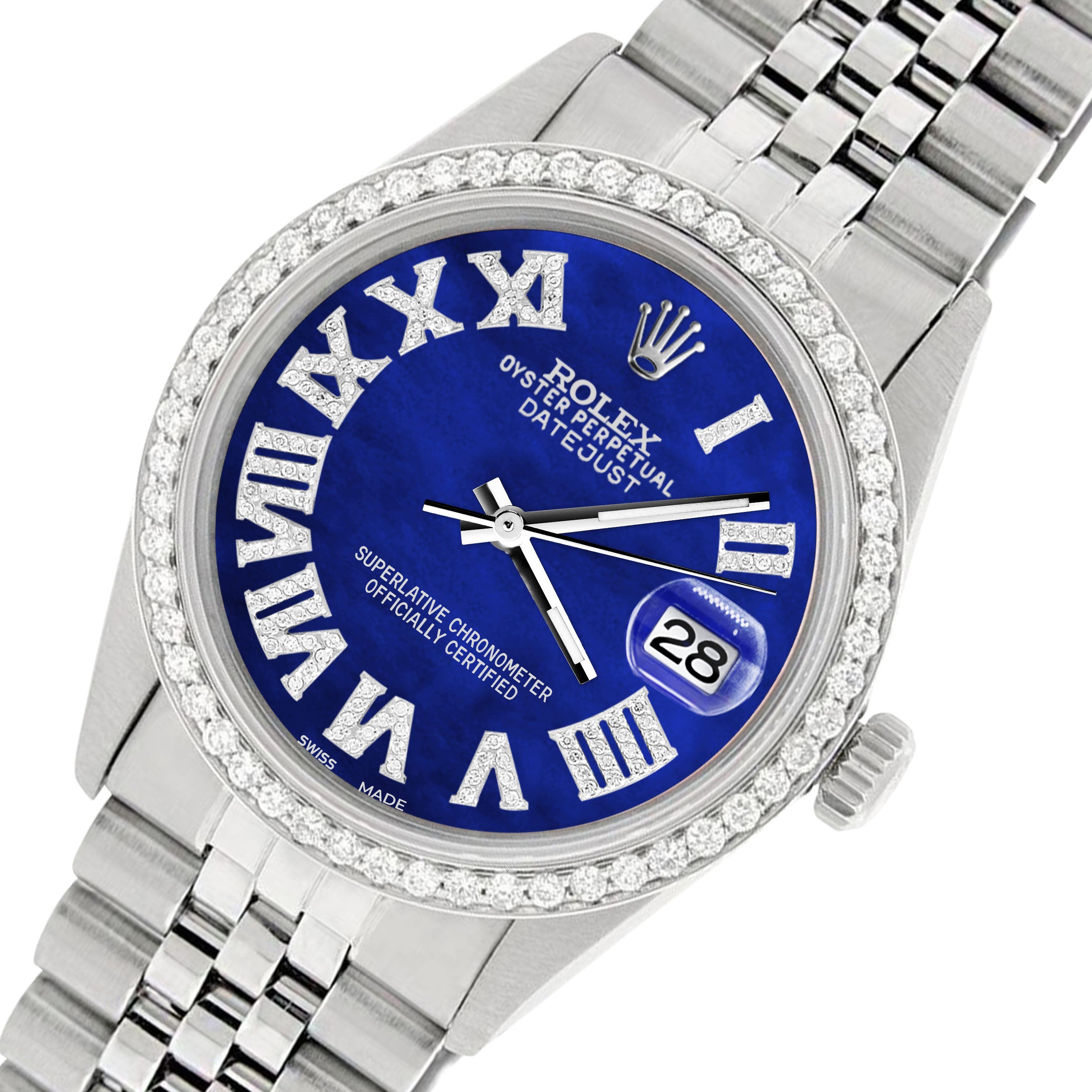 Rolex Datejust 36MM Automatic Stainless Steel Watch w Pearl Blue Roma