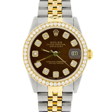 Rolex Datejust 2-Tone 36mm Custom Diamond Bezel/Chocolate Dial Watch