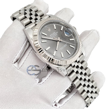 Unworn Rolex Datejust 41 126334 Gray Stick Dial White Gold Fluted Bezel Jubilee Watch 2021 Box Papers