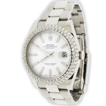 Rolex Datejust 41 White Dial/4.5CT Diamond Bezel 126300 Steel Oyster Watch Box Papers