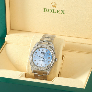 Rolex Datejust 41 126300 4.4CT Diamond Bezel/Lugs/Blue Floral Dial Steel Watch Box Papers